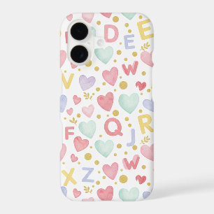 Pastel Alphabet & Watercolor Heart Pattern