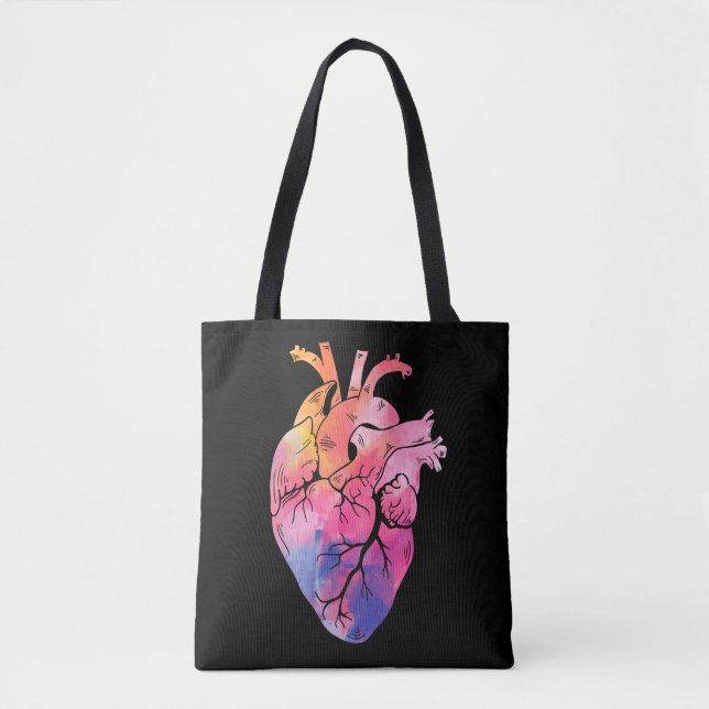 Pastel Anatomical Heart Colourful Cardiology Tote Bag (Front)