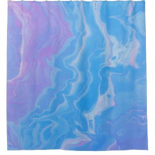 PASTEL AND BLUE ABSTRACT WAVES SHOWER CURTAIN