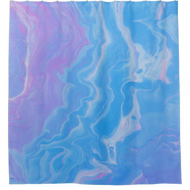 PASTEL AND BLUE ABSTRACT WAVES SHOWER CURTAIN (Front)