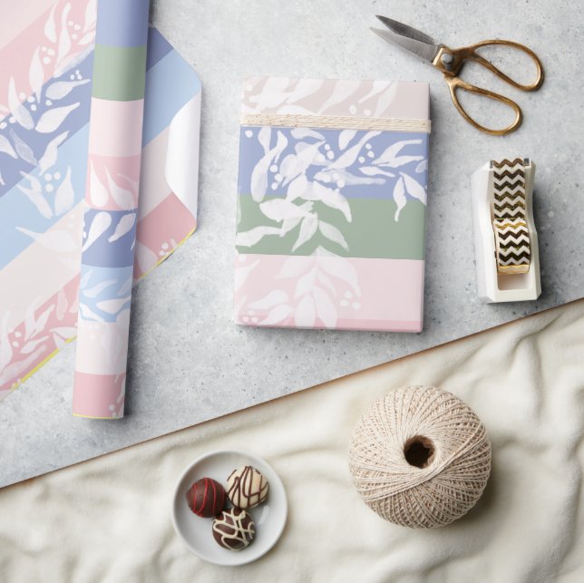 Pastel and fresh bright Watercolor Wreath Pattern Wrapping Paper (Crafts)