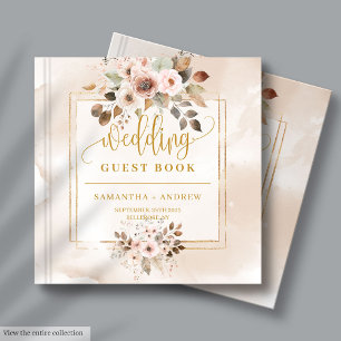 Pastel and Gold Autumn Florals Wedding Guest Books