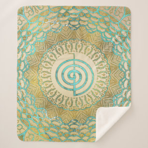 Pastel and Gold Choku Rei Symbol in Mandala Sherpa Blanket