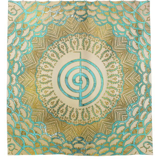 Pastel and Gold  Choku Rei Symbol in Mandala Shower Curtain (Front)