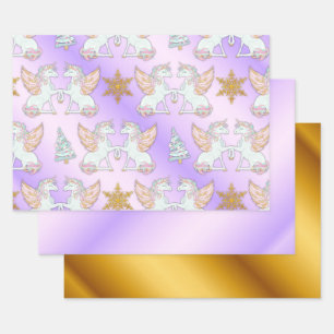 Pastel and Gold Unicorn Christmas Wrapping Paper Sheet