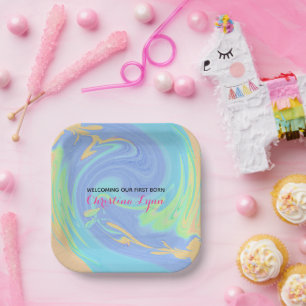 Pastel and Pink Newborn With Photo Paper Plate