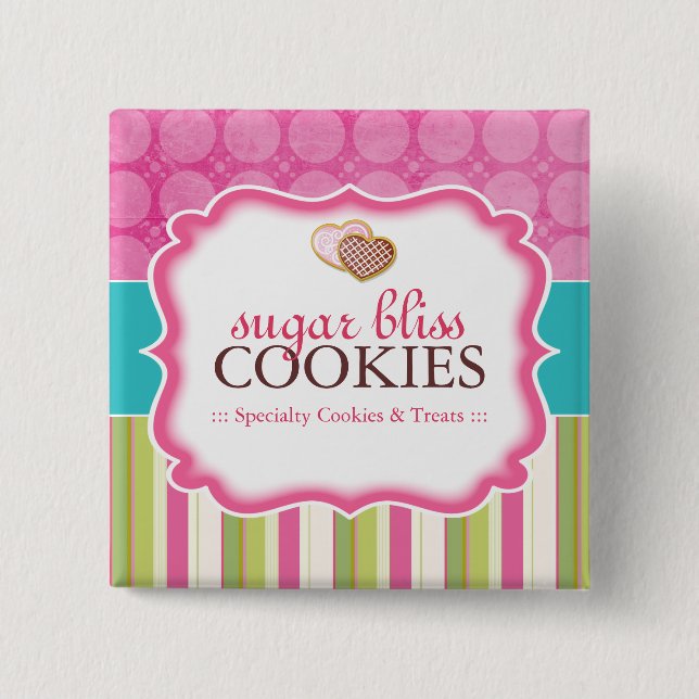 Pastel and Stripes Heart Shape Sugar Cookies 15 Cm Square Badge (Front)