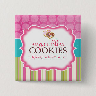 Pastel and Stripes Heart Shape Sugar Cookies 15 Cm Square Badge