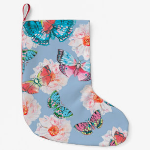 Pastel anemones and butterflies colourful watercol small christmas stocking