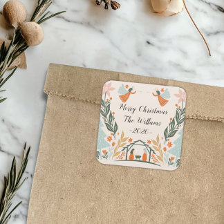 Pastel Angel Christmas Square Sticker