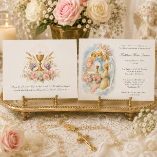 Pastel Angel Eucharist First Holy Communion Invitation