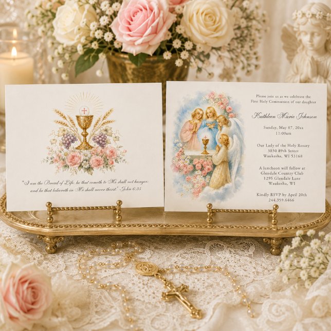 Pastel Angel Eucharist First Holy Communion Invitation (Creator Uploaded)