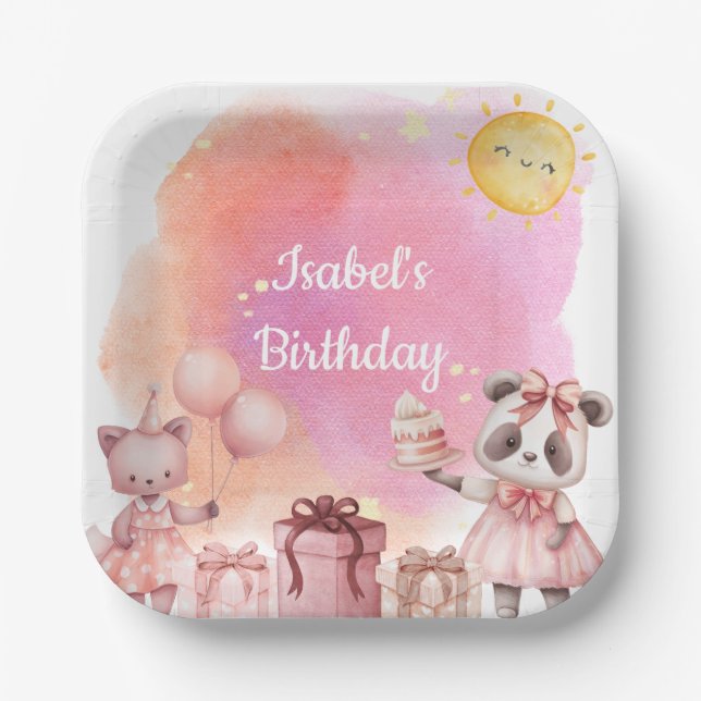 Pastel Animal Birthday Party Paper Plate (Front)