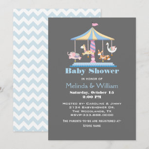 Pastel Animal Carousel Baby Shower Invitation