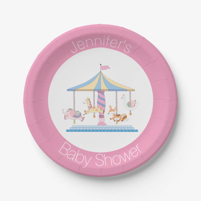 Pastel Animal Carousel Baby Shower Plate (Front)