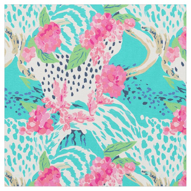Pastel animal print with flowers fabric (Close Up)