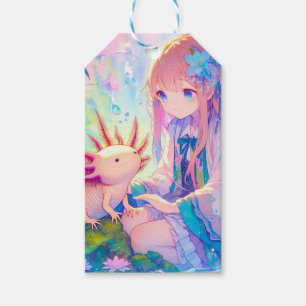 Pastel Anime Girl and an Axolotl Personalised Gift Tags
