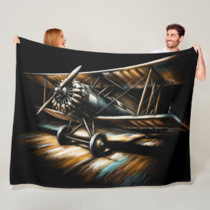 Pastel Antique Biplane Aeroplane Aeroplane Fleece Blanket