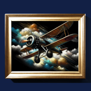 Pastel Antique Biplane Aeroplane Aeroplane Poster