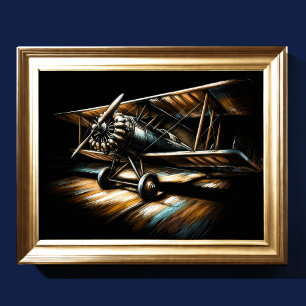  Pastel Antique Biplane Aeroplane Airplane Poster