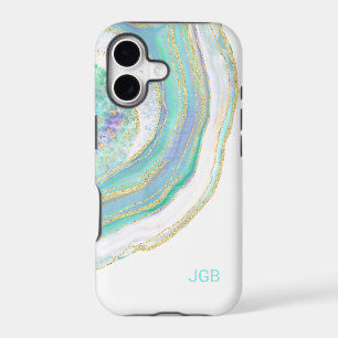 Pastel Aqua and Purple Agate with Monogram