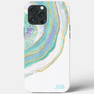Pastel Aqua and Purple Agate with Monogram iPhone 13 Pro Max Case