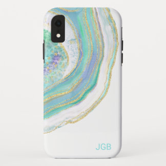 Pastel Aqua and Purple Agate with Monogram iPhone XR Case