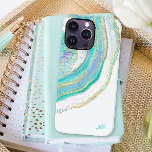 Pastel Aqua and Purple Agate with Monogram iPhone 14 Pro Max Case