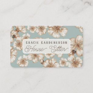 Pastel Aqua Blossoms House Sitter  Business Card