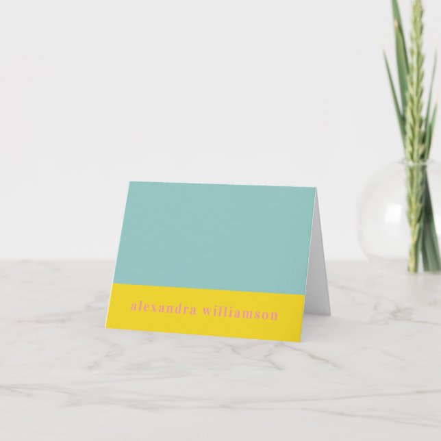 Pastel Aqua Blue and Yellow Geometric Personalised Note Card (Front)