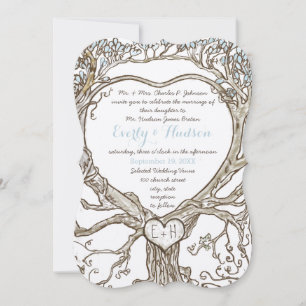 Pastel Aqua Blue Boho Bohemian Heart Shaped  Invitation