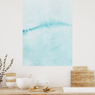 Pastel Aqua Blue Horizon Abstract Watercolor Art Poster