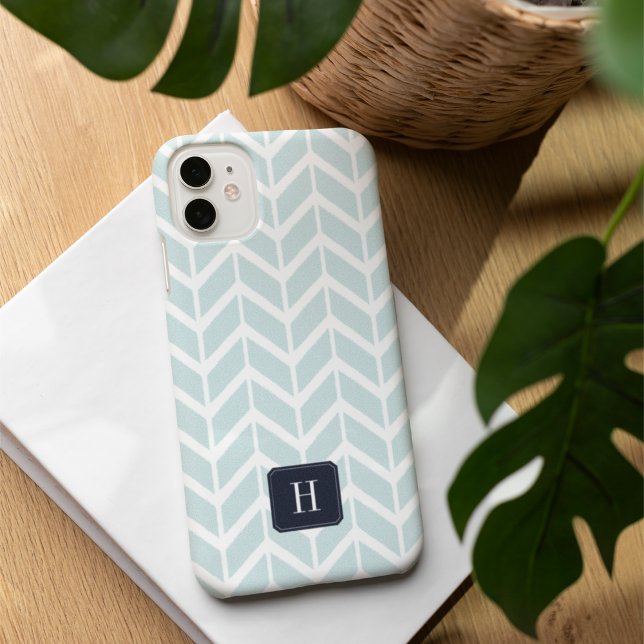 Pastel Aqua Geometric Pattern Monogram iPhone 16 Case (Creator Uploaded)