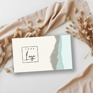Pastel Aqua Grey Kraft Mountain Logo Torn Edge Business Card