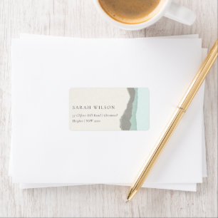 Pastel Aqua Grey Kraft Mountain Wave Address Label