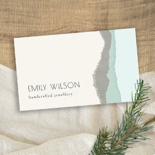 Pastel Aqua Grey  Kraft Mountain Wave Torn Edge Business Card