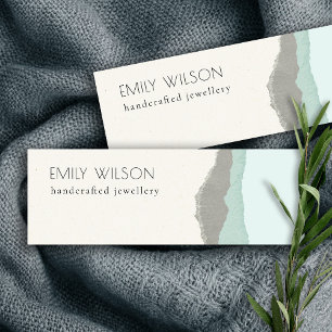 Pastel Aqua Grey  Kraft Mountain Wave Torn Edge Mini Business Card