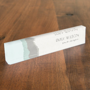 Pastel Aqua Grey Kraft Mountain Wave Torn Edge Nameplate