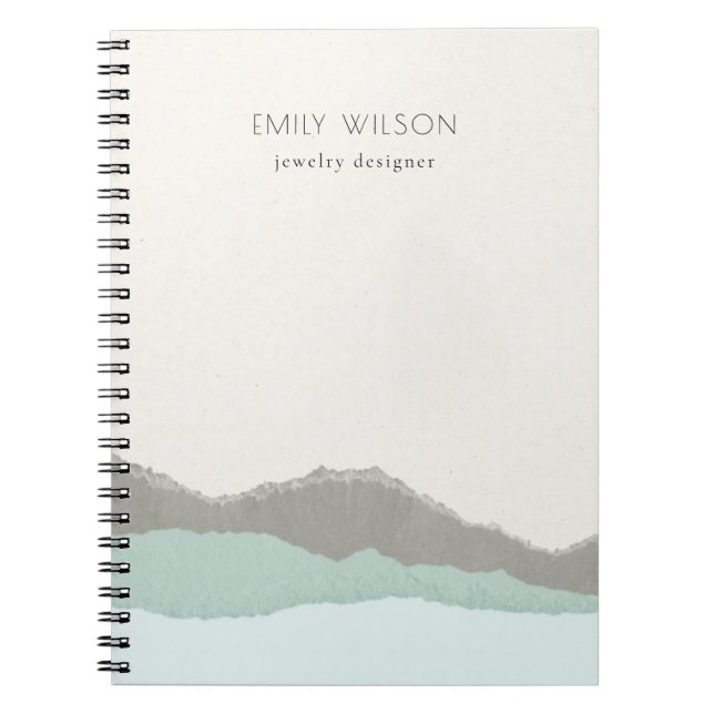 Pastel Aqua Grey  Kraft Mountain Wave Torn Edge Notebook (Front)