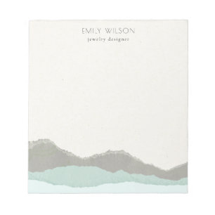 Pastel Aqua Grey  Kraft Mountain Wave Torn Edge Notepad
