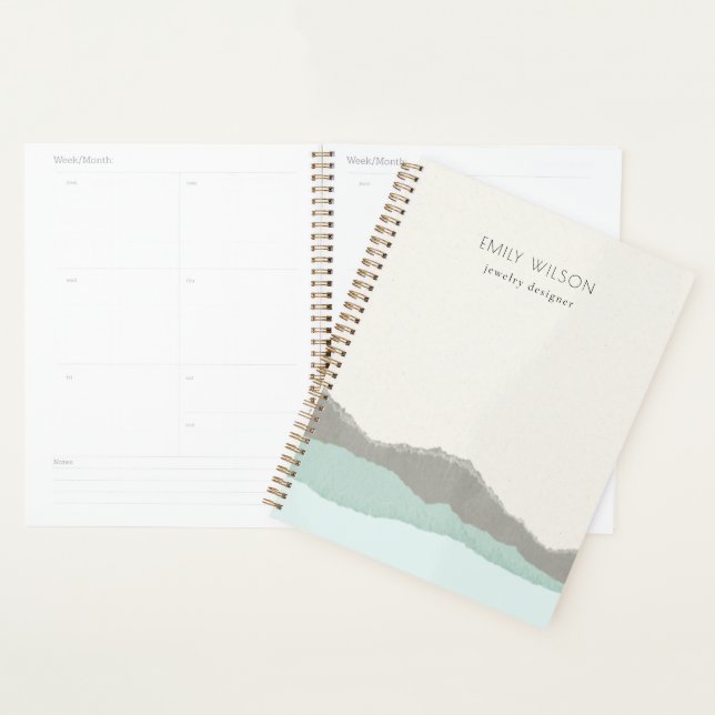 Pastel Aqua Grey  Kraft Mountain Wave Torn Edge Planner (Display)