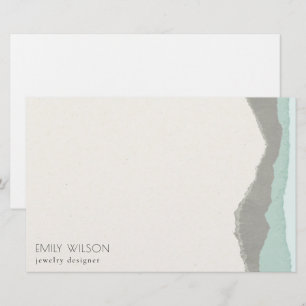 Pastel Aqua Grey Kraft Mountain Wave Torn Edge Stationery