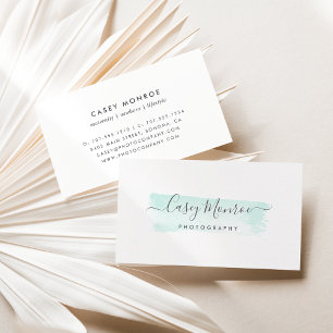 Pastel Aqua & Grey Watercolor Signature Script Business Card