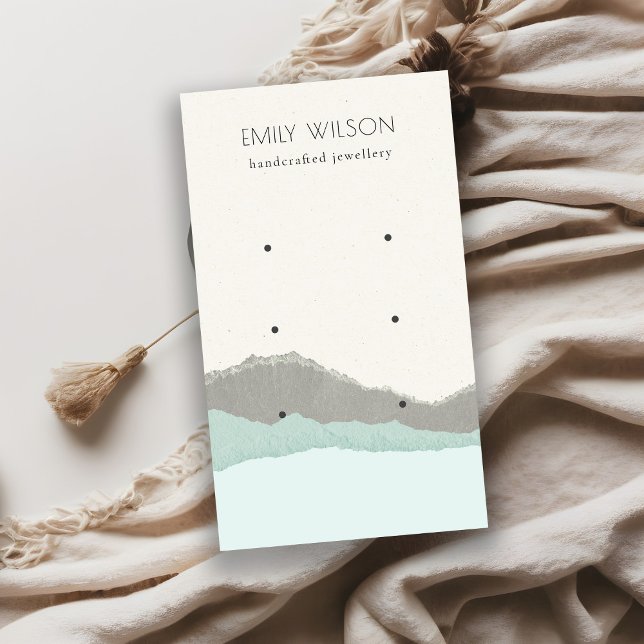 Pastel Aqua Kraft Mountain Wave 3 Earring Display Business Card (Creator Uploaded)