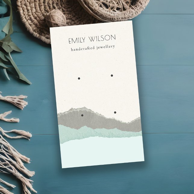 Pastel Aqua Kraft Mountain Wave Earring Display Business Card (Creator Uploaded)
