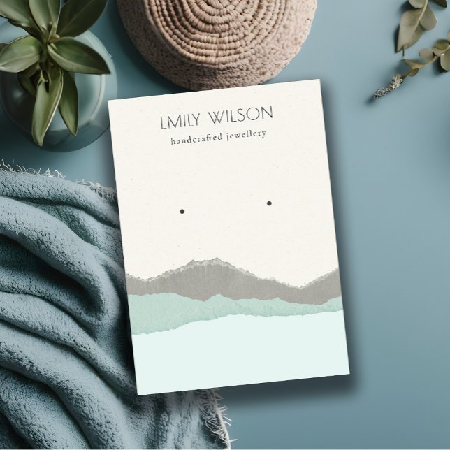 Pastel Aqua Kraft Mountain Wave Earring Display Business Card (Creator Uploaded)