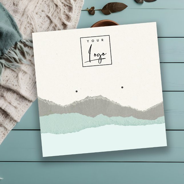 Pastel Aqua Kraft Mountain Wave Earring Display Square Business Card (Creator Uploaded)