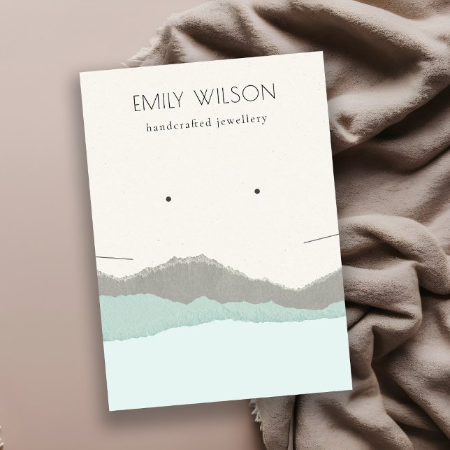 Pastel Aqua Kraft Mountain Wave Earring Necklace Business Card (Creator Uploaded)