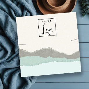 Pastel Aqua Kraft Mountain Wave Necklace Display Square Business Card