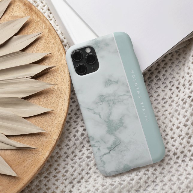 Pastel Aqua Marble Subtle Personalised iPhone Case (Creator Uploaded)